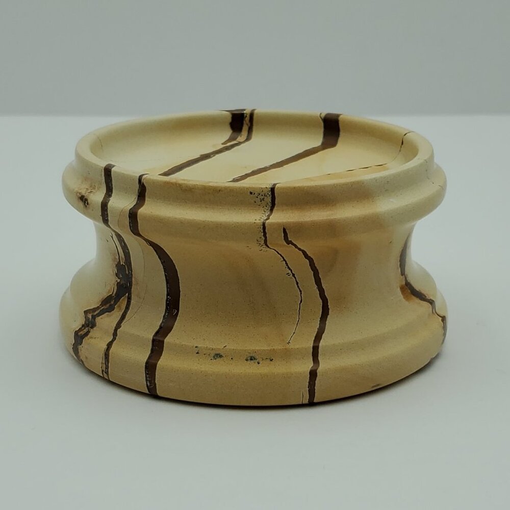 Soapstone Pillar Candle Holder Tan Brown Abstract Lines Candle Stand